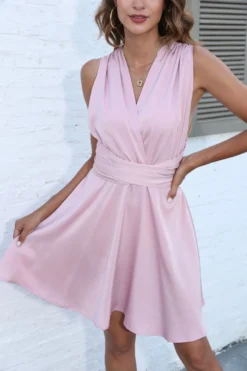 Summer New Solid Color Non-stretch V-neck Backless Tied Sexy Vacation Style Mini Dress Wholesale 15 Summer New Solid Color Non-stretch V-neck Backless Tied Sexy Vacation Style Mini Dress Wholesale -Plus-Size Dresses Sales Store AA007798 6