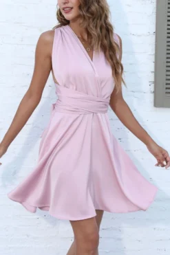 Summer New Solid Color Non-stretch V-neck Backless Tied Sexy Vacation Style Mini Dress Wholesale 16 Summer New Solid Color Non-stretch V-neck Backless Tied Sexy Vacation Style Mini Dress Wholesale -Plus-Size Dresses Sales Store AA007798 7