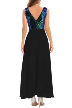 Summer New 2 Colors Sequin Mesh Patchwork Stretch Sleeveless V-neck Swing Stylish Elegant Maxi Dress(with Lining) Wholesale -Plus-Size Dresses Sales Store AA008045 13