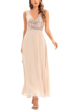 Summer New 2 Colors Sequin Mesh Patchwork Stretch Sleeveless V-neck Swing Stylish Elegant Maxi Dress(with Lining) Wholesale -Plus-Size Dresses Sales Store AA008045 4