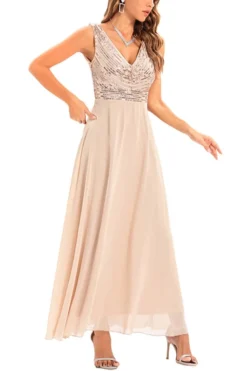 Summer New 2 Colors Sequin Mesh Patchwork Stretch Sleeveless V-neck Swing Stylish Elegant Maxi Dress(with Lining) Wholesale -Plus-Size Dresses Sales Store AA008045 5