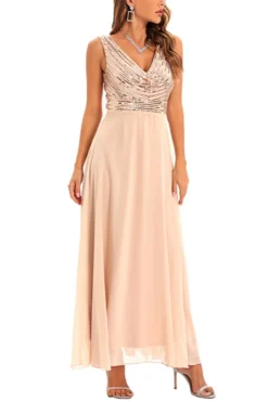 Summer New 2 Colors Sequin Mesh Patchwork Stretch Sleeveless V-neck Swing Stylish Elegant Maxi Dress(with Lining) Wholesale -Plus-Size Dresses Sales Store AA008045 7