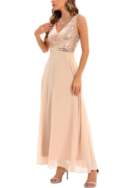 Summer New 2 Colors Sequin Mesh Patchwork Stretch Sleeveless V-neck Swing Stylish Elegant Maxi Dress(with Lining) Wholesale -Plus-Size Dresses Sales Store AA008045 8