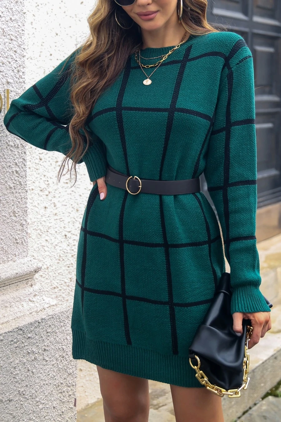 Autumn & Winter New 3 Colors Stretch Knitted Plaid Contrast Color Spliced Long Sleeves Casual Mini Dress(without Belt) Wholesale Casual Dresses 16 Autumn & Winter New 3 Colors Stretch Knitted Plaid Contrast Color Spliced Long Sleeves Casual Mini Dress(without Belt) Wholesale Casual Dresses - Image 16