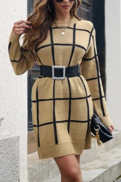 Autumn & Winter New 3 Colors Stretch Knitted Plaid Contrast Color Spliced Long Sleeves Casual Mini Dress(without Belt) Wholesale Casual Dresses 20 Autumn & Winter New 3 Colors Stretch Knitted Plaid Contrast Color Spliced Long Sleeves Casual Mini Dress(without Belt) Wholesale Casual Dresses -Plus-Size Dresses Sales Store AA008075 3