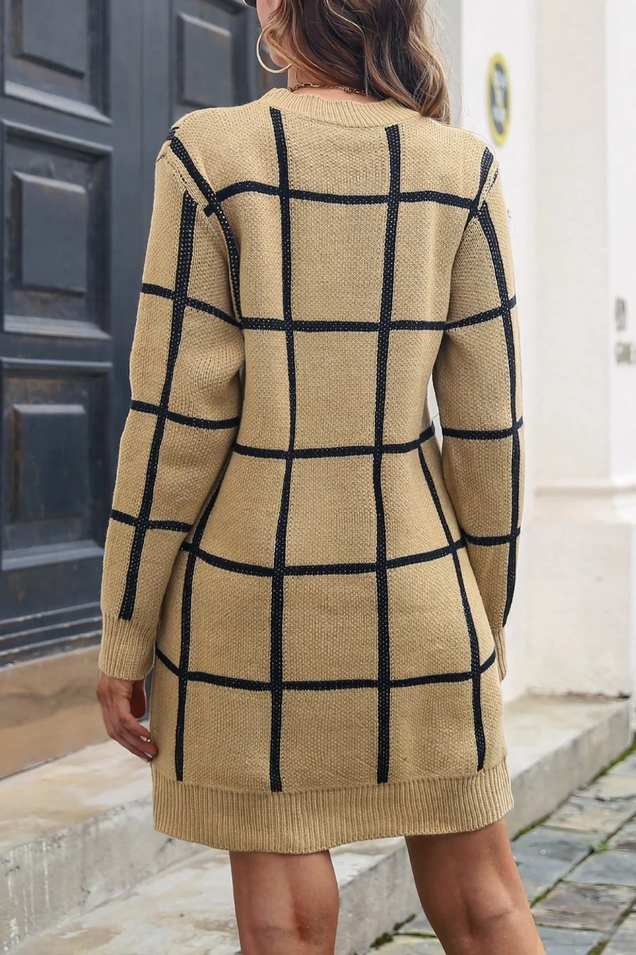 Autumn & Winter New 3 Colors Stretch Knitted Plaid Contrast Color Spliced Long Sleeves Casual Mini Dress(without Belt) Wholesale Casual Dresses 6 Autumn & Winter New 3 Colors Stretch Knitted Plaid Contrast Color Spliced Long Sleeves Casual Mini Dress(without Belt) Wholesale Casual Dresses - Image 6