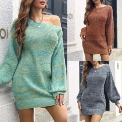 Autumn & Winter New 3 Colors Stretch Contrast Color Knitted Off-the-shoulder Loose Casual Mini Dress(without Belt) Wholesale Casual Dresses 35 Autumn & Winter New 3 Colors Stretch Contrast Color Knitted Off-the-shoulder Loose Casual Mini Dress(without Belt) Wholesale Casual Dresses -Plus-Size Dresses Sales Store AA008077 18