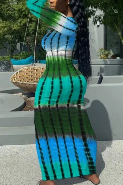 Autumn New Stylish 5 Colors Multicolor Printing Slight stretch Slim Plus Size Casual Maxi Dress Wholesale -Plus-Size Dresses Sales Store AA008080 10