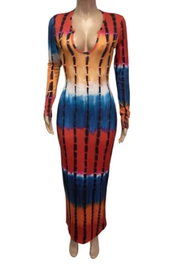 Autumn New Stylish 5 Colors Multicolor Printing Slight stretch Slim Plus Size Casual Maxi Dress Wholesale -Plus-Size Dresses Sales Store AA008080 12