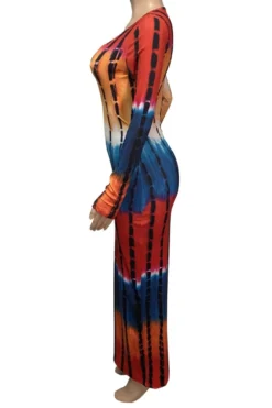 Autumn New Stylish 5 Colors Multicolor Printing Slight stretch Slim Plus Size Casual Maxi Dress Wholesale -Plus-Size Dresses Sales Store AA008080 13