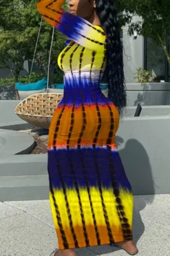 Autumn New Stylish 5 Colors Multicolor Printing Slight stretch Slim Plus Size Casual Maxi Dress Wholesale -Plus-Size Dresses Sales Store AA008080 4