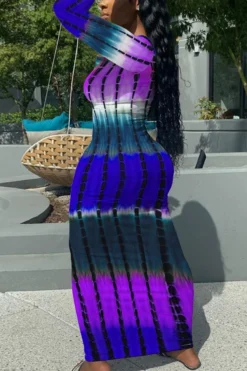 Autumn New Stylish 5 Colors Multicolor Printing Slight stretch Slim Plus Size Casual Maxi Dress Wholesale -Plus-Size Dresses Sales Store AA008080 6