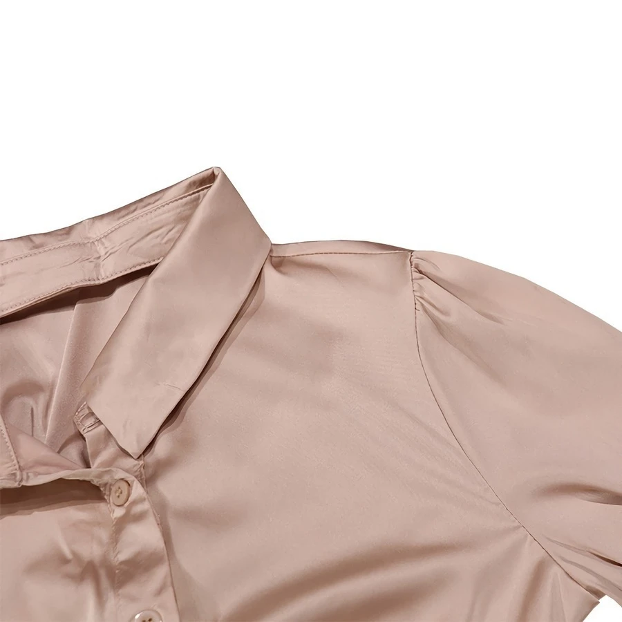 Autumn New Two Colors Slight Stretch Satin Single-breasted Backless Lace-up Stylish Sexy Shirt Mini Dress Wholesale Cut Out Dresses 14 Autumn New Two Colors Slight Stretch Satin Single-breasted Backless Lace-up Stylish Sexy Shirt Mini Dress Wholesale Cut Out Dresses - Image 14