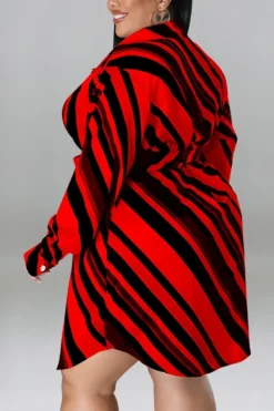 XL-5XL Plus Size Spring New 5 Colors Inelastic Stripe Printing Single-breasted With Belt Casual Mini Dress Wholesale -Plus-Size Dresses Sales Store AA008874 11