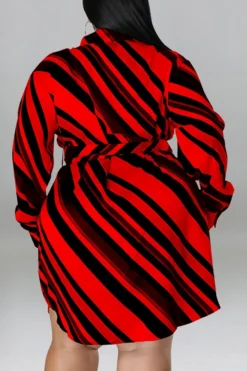 XL-5XL Plus Size Spring New 5 Colors Inelastic Stripe Printing Single-breasted With Belt Casual Mini Dress Wholesale -Plus-Size Dresses Sales Store AA008874 12