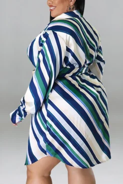 XL-5XL Plus Size Spring New 5 Colors Inelastic Stripe Printing Single-breasted With Belt Casual Mini Dress Wholesale -Plus-Size Dresses Sales Store AA008874 15