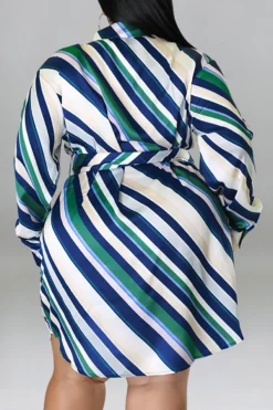 XL-5XL Plus Size Spring New 5 Colors Inelastic Stripe Printing Single-breasted With Belt Casual Mini Dress Wholesale -Plus-Size Dresses Sales Store AA008874 16