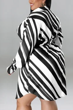 XL-5XL Plus Size Spring New 5 Colors Inelastic Stripe Printing Single-breasted With Belt Casual Mini Dress Wholesale -Plus-Size Dresses Sales Store AA008874 19