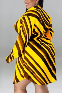 XL-5XL Plus Size Spring New 5 Colors Inelastic Stripe Printing Single-breasted With Belt Casual Mini Dress Wholesale -Plus-Size Dresses Sales Store AA008874 3