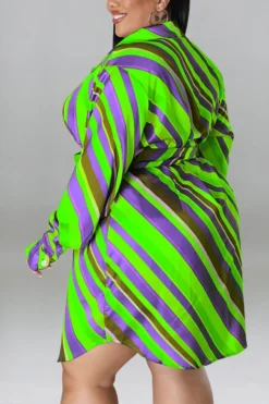 XL-5XL Plus Size Spring New 5 Colors Inelastic Stripe Printing Single-breasted With Belt Casual Mini Dress Wholesale -Plus-Size Dresses Sales Store AA008874 7