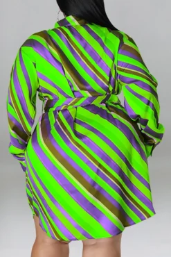 XL-5XL Plus Size Spring New 5 Colors Inelastic Stripe Printing Single-breasted With Belt Casual Mini Dress Wholesale -Plus-Size Dresses Sales Store AA008874 8