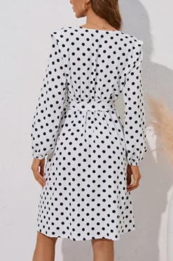 Autumn New Plus Size 2 Colors Polka Dot Batch Printing Slight Stretch Long Sleeve V-neck Lace Up Slit Stylish Casual Midi Dress (with Belt) Wholesale -Plus-Size Dresses Sales Store AA009193 10