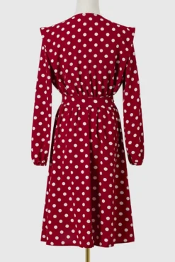 Autumn New Plus Size 2 Colors Polka Dot Batch Printing Slight Stretch Long Sleeve V-neck Lace Up Slit Stylish Casual Midi Dress (with Belt) Wholesale -Plus-Size Dresses Sales Store AA009193 14