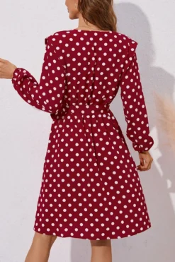 Autumn New Plus Size 2 Colors Polka Dot Batch Printing Slight Stretch Long Sleeve V-neck Lace Up Slit Stylish Casual Midi Dress (with Belt) Wholesale -Plus-Size Dresses Sales Store AA009193 4