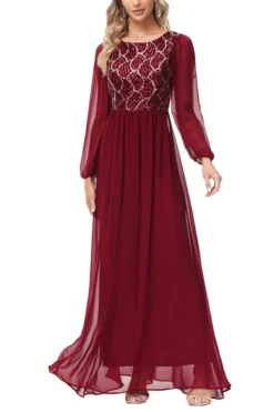 S-2XL Plus Size Autumn New Solid Color Micro Elastic Sequin Zip-up High Quality Elegant Maxi Dress(with Lining) Wholesale