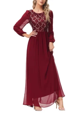 S-2XL Plus Size Autumn New Solid Color Micro Elastic Sequin Zip-up High Quality Elegant Maxi Dress(with Lining) Wholesale -Plus-Size Dresses Sales Store AA009201 3