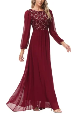 S-2XL Plus Size Autumn New Solid Color Micro Elastic Sequin Zip-up High Quality Elegant Maxi Dress(with Lining) Wholesale -Plus-Size Dresses Sales Store AA009201 4
