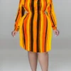 XL-5XL Plus Size Autumn New 5 Colors Stripe Printing Inelastic Hollow Single-breasted Sexy Midi Shirt Dress Wholesale Plus-Size Dresses