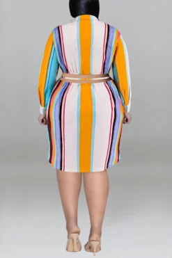 XL-5XL Plus Size Autumn New 5 Colors Stripe Printing Inelastic Hollow Single-breasted Sexy Midi Shirt Dress Wholesale Plus-Size Dresses -Plus-Size Dresses Sales Store AA009476 10