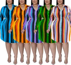 XL-5XL Plus Size Autumn New 5 Colors Stripe Printing Inelastic Hollow Single-breasted Sexy Midi Shirt Dress Wholesale Plus-Size Dresses -Plus-Size Dresses Sales Store AA009476 11