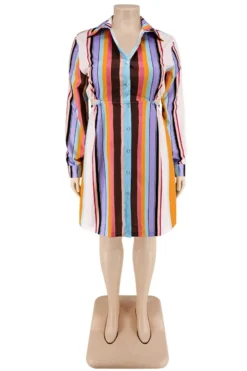 XL-5XL Plus Size Autumn New 5 Colors Stripe Printing Inelastic Hollow Single-breasted Sexy Midi Shirt Dress Wholesale Plus-Size Dresses -Plus-Size Dresses Sales Store AA009476 13
