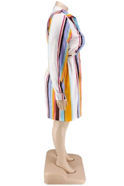 XL-5XL Plus Size Autumn New 5 Colors Stripe Printing Inelastic Hollow Single-breasted Sexy Midi Shirt Dress Wholesale Plus-Size Dresses -Plus-Size Dresses Sales Store AA009476 14