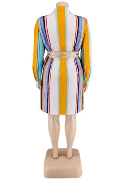 XL-5XL Plus Size Autumn New 5 Colors Stripe Printing Inelastic Hollow Single-breasted Sexy Midi Shirt Dress Wholesale Plus-Size Dresses -Plus-Size Dresses Sales Store AA009476 16