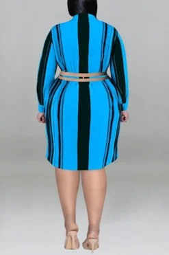XL-5XL Plus Size Autumn New 5 Colors Stripe Printing Inelastic Hollow Single-breasted Sexy Midi Shirt Dress Wholesale Plus-Size Dresses -Plus-Size Dresses Sales Store AA009476 4