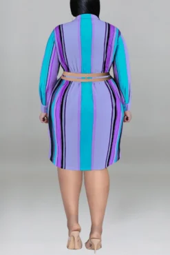 XL-5XL Plus Size Autumn New 5 Colors Stripe Printing Inelastic Hollow Single-breasted Sexy Midi Shirt Dress Wholesale Plus-Size Dresses -Plus-Size Dresses Sales Store AA009476 6