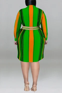 XL-5XL Plus Size Autumn New 5 Colors Stripe Printing Inelastic Hollow Single-breasted Sexy Midi Shirt Dress Wholesale Plus-Size Dresses -Plus-Size Dresses Sales Store AA009476 8