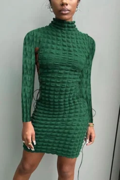 Autumn New Stylish 3 Colors Solid Color Lace-up Hollow Slight stretch Slim Sexy Mini Dress Wholesale -Plus-Size Dresses Sales Store AA009559 2