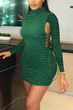 Autumn New Stylish 3 Colors Solid Color Lace-up Hollow Slight stretch Slim Sexy Mini Dress Wholesale -Plus-Size Dresses Sales Store AA009559 3