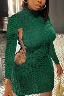 Autumn New Stylish 3 Colors Solid Color Lace-up Hollow Slight stretch Slim Sexy Mini Dress Wholesale -Plus-Size Dresses Sales Store AA009559 5