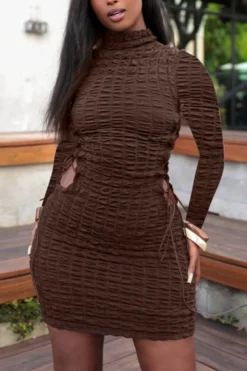 Autumn New Stylish 3 Colors Solid Color Lace-up Hollow Slight stretch Slim Sexy Mini Dress Wholesale -Plus-Size Dresses Sales Store AA009559 6