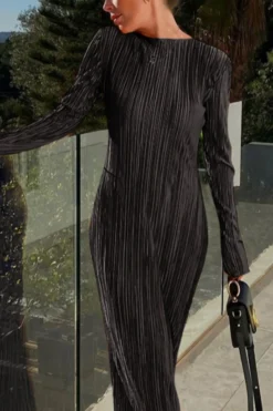 Autumn New 3 Colors Slight Stretch Long Sleeve Pleated Stylish Casual Slim Midi Dress Wholesale -Plus-Size Dresses Sales Store AA009849 9