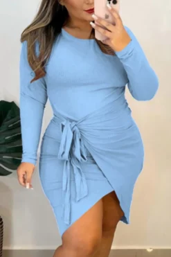 L-4XL Plus Size Autumn New Stylish Solid Color 3 Colors Ribbed Knit High stretch Lace-up Casual Midi Dress Wholesale 10 L-4XL Plus Size Autumn New Stylish Solid Color 3 Colors Ribbed Knit High stretch Lace-up Casual Midi Dress Wholesale -Plus-Size Dresses Sales Store AA010246 3
