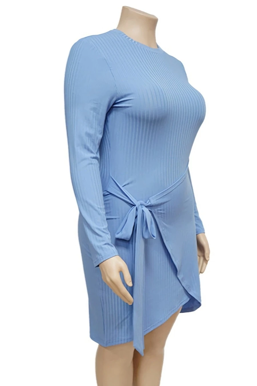 L-4XL Plus Size Autumn New Stylish Solid Color 3 Colors Ribbed Knit High stretch Lace-up Casual Midi Dress Wholesale 5 L-4XL Plus Size Autumn New Stylish Solid Color 3 Colors Ribbed Knit High stretch Lace-up Casual Midi Dress Wholesale - Image 5