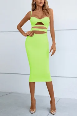 Early Autumn New Stylish Solid Color Sling Hollow Zip-up High stretch Slim High Quality Sexy Midi Dress(with Padded) Wholesale Sexy Dresses