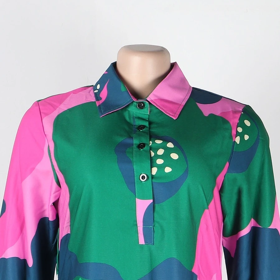 M-3XL Plus Size Lapel Flower Batch Printing Inelastic Casual Midi Dress Wholesale Plus-Size Dresses 7 M-3XL Plus Size Lapel Flower Batch Printing Inelastic Casual Midi Dress Wholesale Plus-Size Dresses - Image 7