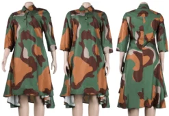 M-3XL Plus Size Lapel Camo Printing Inelastic Casual Midi Dress Wholesale Plus-Size Dresses -Plus-Size Dresses Sales Store AA010582 3